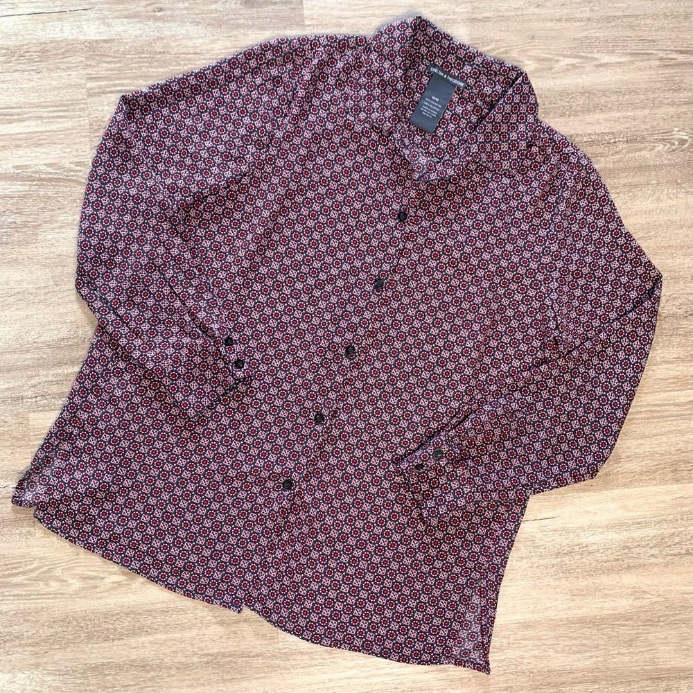 Chelsea & Theodore Floral Button Up Collared Long Sleeve Shirt Blouse Medium
